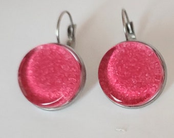 Boucles d'oreilles cabochons paillettes roses