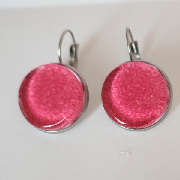 Boucles d'oreilles cabochons paillettes roses