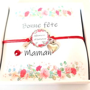 Coffret cadeau fête des mères. Bracelet  fantaisie cabochon maman d amour et carte  bonne fête maman.acier inoxydable idée cadeau fête mères