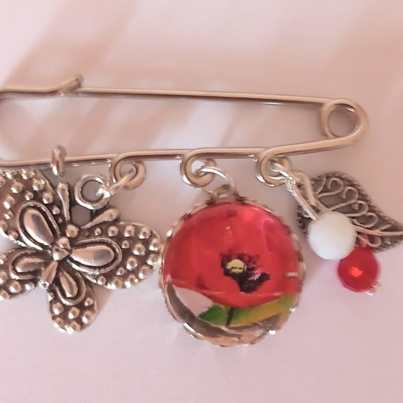 Broche Cabochon Coquelicot - Neuf Sans Emballage, Bijou Fantaisie Fleuri