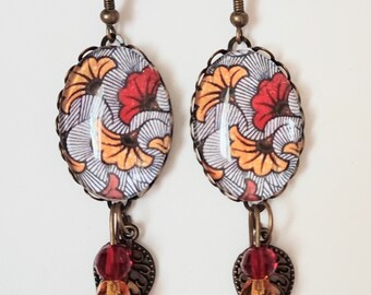 Boucles d'oreilles cabochons ginkgo wax