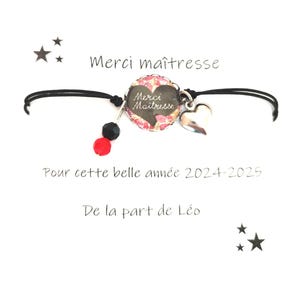 Bacelet  fantaisie cabochon et carte merci maîtresse. Idée cadeau fin d'année scolaire. Acier inoxydable