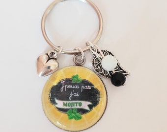 Porte clefs cabochon  fantaisie je peux pas j ai mojito