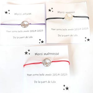 Bracelets fantaisie pendentifs papillons et carte merci maîtresse, nounou, atsem. Idée cadeau fin d'année scolaire. Personnalisé,acier inoxy