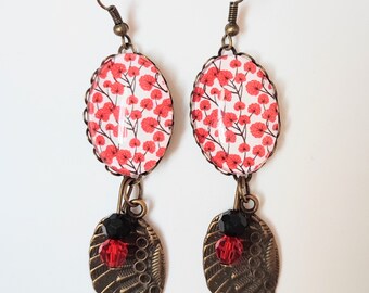 Boucles d'oreilles cabochons coquelicots