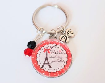 Eiffel Tower cabochon key ring