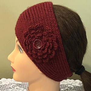 Merino Wool  Hand Knit Ear Warmer / Headband Holly Berry Red (Item #84)