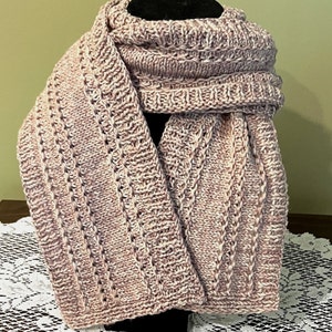 Hand Knit Merino Wool Cashmere Scarf in Pink with Shades of Mauve Rose Violet (Item #234)