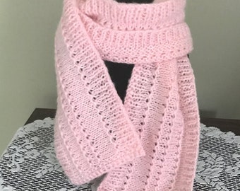 Mink Mohair Cashmere Hand Knit Scarf Pink (Item #236)