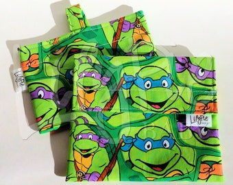 Reusable Sandwich Bag & Reusable Snack Bag in "Ninja Turtles" cotton print - Back to School