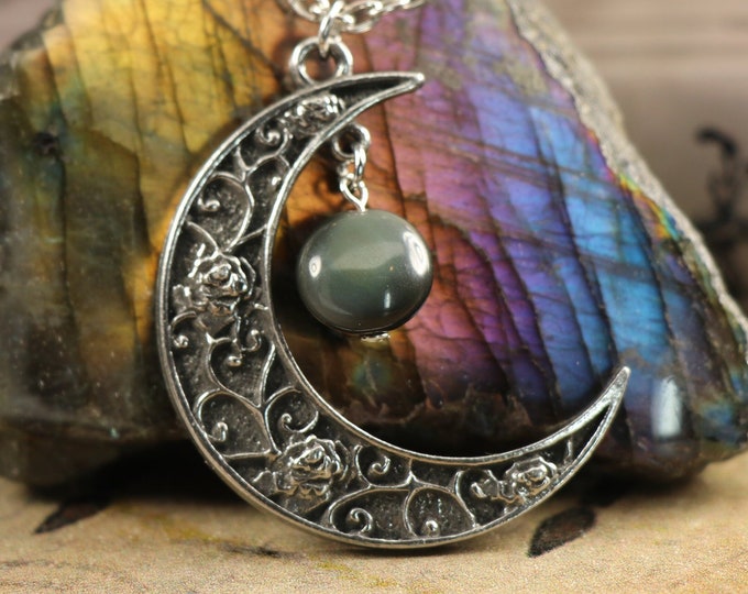 Obsidian Crescent Moon Necklace to Remove Negativity