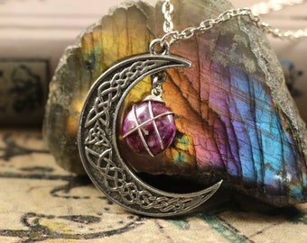 Lepidolite Crescent Moon Necklace for Tranquility