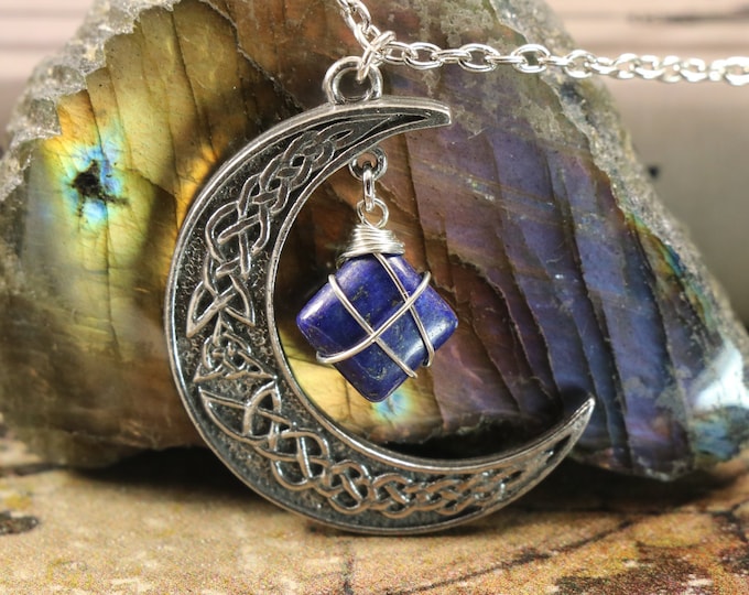 Lapis Lazuli Crescent Moon Necklace for Spiritual Awakening