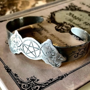 Sterling Silver Pentacle cuff bracelet,  Wiccan jewelry, pentacle jewelry, silver cuff, decorative pentacle, handmade bracelet,pagan jewelry