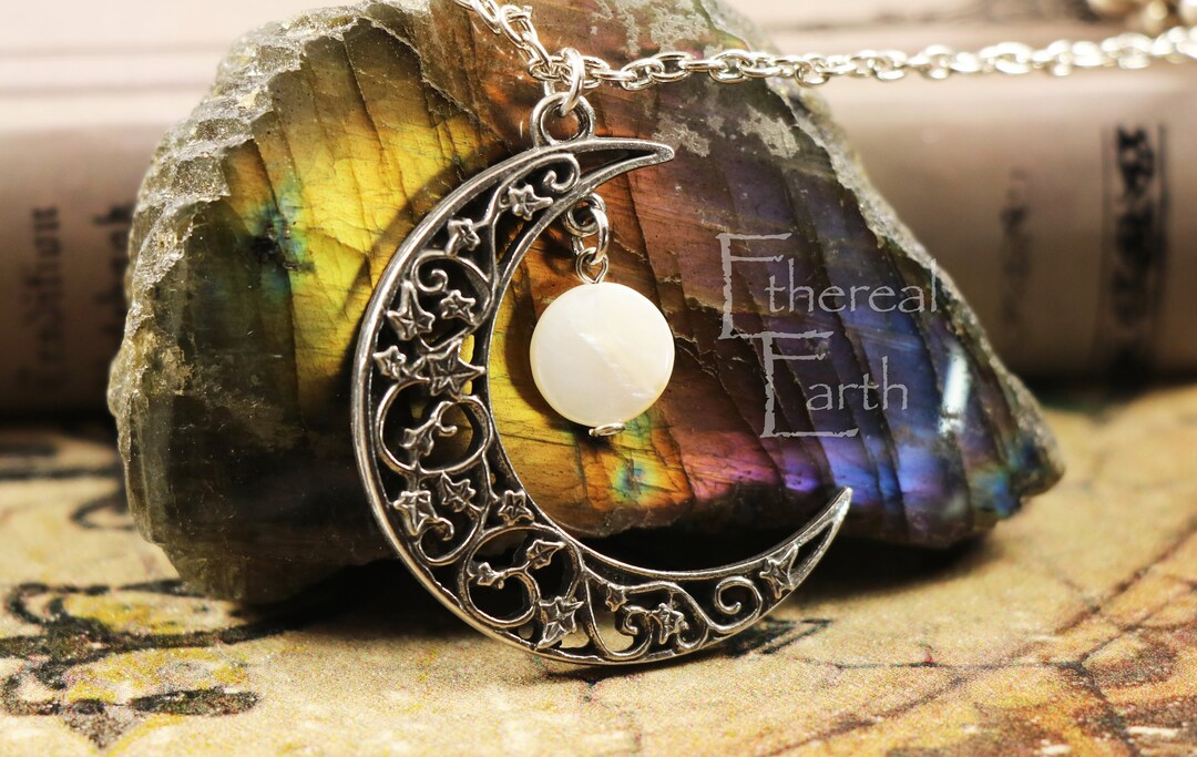Mother of pearl crescent moon necklace Clearance