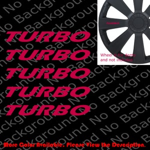 5 pieces x TURBO Door Handle Racing Sports Alloy Wheel Spoke Car Window Vinyl Die Cut Decal Fits Performance Car STI 86 Civic Type R RC024