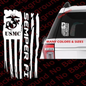 USMC Vertical Distressed US American Flag Vinyl Decal | Semper Fi Marines Veteran Eagle Globe Anchor EGA Veteran AY051 HobbyistLicense#53324
