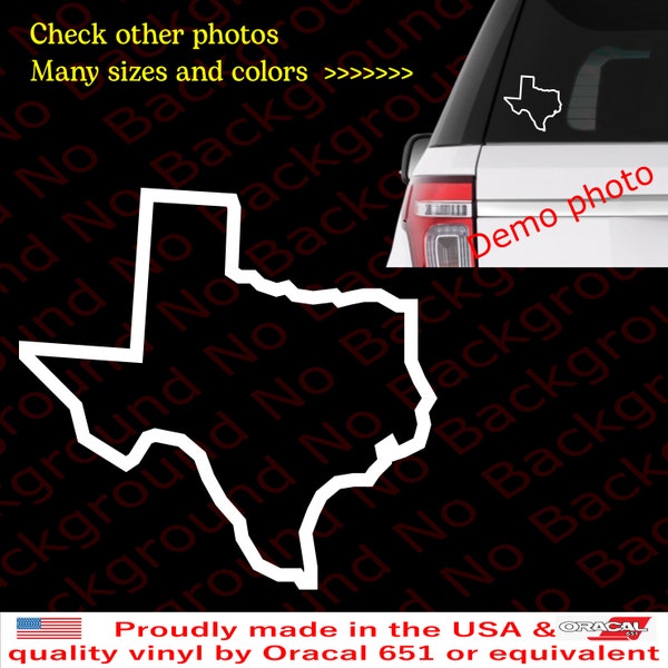 Outline ONLY Texas Lone Star State Vinyl Decal Die Cut Sticker for Car Windshield Window Fender Bumper Phone Case | Many Colors&Sizes FA129