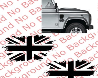 PAIR of Distressed UK Flag Black Union Jack Great Britain Vinyl Die Cut Decal Sticker Fits  4x4 Off Road Mini Cooper British Car UK001
