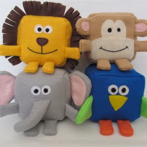 Jungle animals PDF pattern, Felt Cubes, Blocks, Plush, Toy Sewing Pattern, Elephant, lion, parrot, monkey blocks, Animal cubes