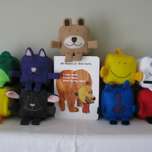 Brown Bear, Brown Bear PDF pattern, Eric Carle-inspired, sewing pattern, felt cubes, blocks, plushie
