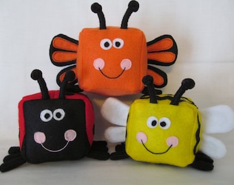 Toy Sewing Pattern - Insect collection - Make your own bumblebee, ladybug & butterfly felt blocks - Felt Cubes/Blocks Plushie Sewing Pattern