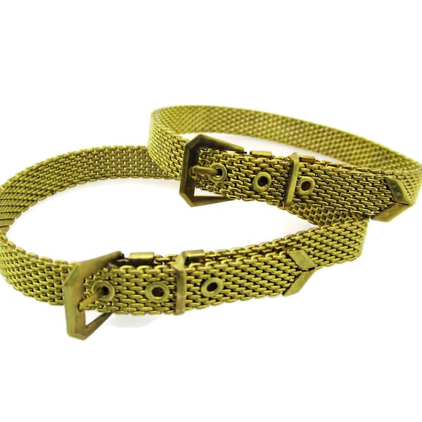 Vintage Brass Mesh Belt  Bracelet/ Gold Tone Buckle Bracelet /Hong Kong 8mm  wide Raw Brass/Wear as is OR Add Rhinstones ,Beads, Findings