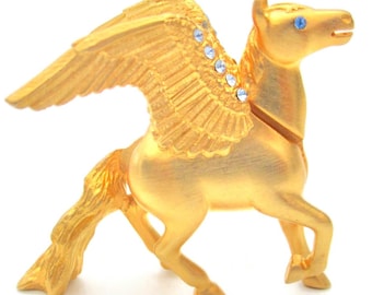 Estee Lauder Perfume Compact/Pegasus /NO BOX /Blue Crystals /Brilliant Gold Tone