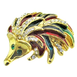 Attwood Sawyer Hedgehog Brooch/Unsigned Rhinestone Gold Tone Pin 