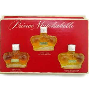Prince Matchabelli Crown Threesome Cologne Set/ Wind Song ADDED ATTRACTION Stradivari /Net 5/8 Fl.Oz. Each - Unused Perfumes