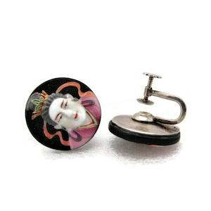 Toshikane BENZAITEN Earrings/7 Fortune gods Arita Porcelain /Seven Lucky gods 七福神 Shichi Fukujin /950 Sterling Silver/ Feng Shui Beauty