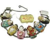 Toshikane Seven Fortune gods Bracelet RARE Seven Immortal gods of Japan 七福神 Shichi Fukujin Hand Painted Arita Porcelain 950 Silver