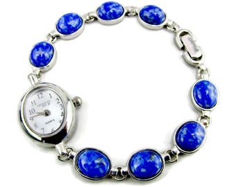 Argento 925 Lapis Lazuli Watch /Oval Cabochon Stones/Women's Sterling Silver /Japan Quartz  Movement/New Battery