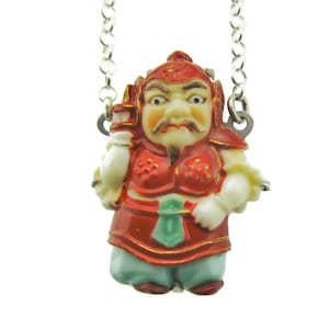 Toshikane BISHAMONTEN Pendant Necklace/Seven Fortune gods/ god of Warriors/Seven Immortals of Japan/Hand Painted Arita Porcelain/950 Silver