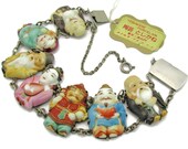 Toshikane Seven Fortune gods Bracelet RARE Seven Immortal gods of Japan 七福神 Shichi Fukujin Hand Painted Arita Porcelain 950 Silver