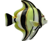 Toshikane FISH Button Tropical 3D ALTUM ANGEL Tile Arita Porcelain Angelfish Black White Yellow Brown トシカネ Hand Painted Japanese Art