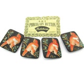Toshikane BIRD Button Orange Cockatiel Happy Yellow Crest Self Shank Black Background Hand Painted Japan Arita Porcelain Rose Buds Foliage