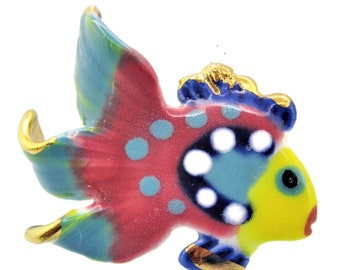 Super Ceramic Fish Brooch Mid Century Figurative Handmade Studio Pin