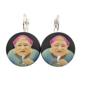 Toshikane DAIKOKU Earrings/Silver tone Pierced /7 Fortune gods Arita Porcelain /Seven Lucky gods 七福神 Shichi Fukujin //Patron of Wealth