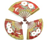 Toshikane Jumbo Fan Pin Earrings White Dandelion Taraxacum albidum Hand Painted Arita Porcelain Red Background Brown Spines Gold Accents