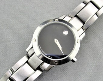 MOVADO Museum Quartz horloge / Women's stainless steel band / 25mm zwarte wijzerplaat / 84-g4-825 / nieuwe batterij