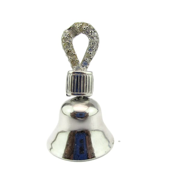 Savvy By Swarovski Dinner Bell Pendant/Clear Round Pave Set Crystals /Silver Tone Vonelle Figural/ Chiming  Ringing  Musical Instrument