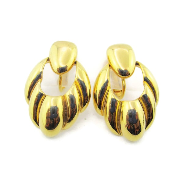 NAPIER Door Knocker Earrings/ Gold Tone clip-Ons