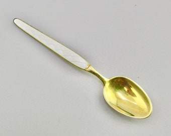 White Guilloche Sterling Spoon/ABSA Denmark/Vermeil Gold over 925/Danish Diamond Design on Enamel Handle /Demitasse 3.75inch