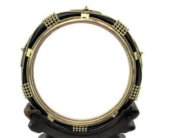 Black Mandarin Bracelet / Lucite Gold Tone Bangle/ Wire & Mesh Cuff Bangle
