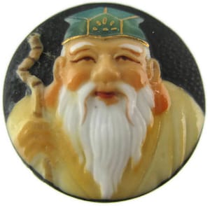 Toshikane JUROJIN Button/ 7 Fortune gods Arita Porcelain /Seven Lucky gods 七福神 Shichi Fukujin / Seven Immortal gods / Feng Shui Longevity