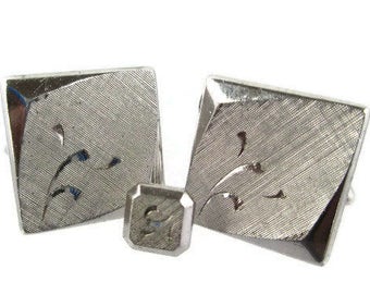 Swank Cuff links & Tack /Square Silver Tone  Cufflinks/Square Florentine Finished Cufflinks / Toggle Cuff Links