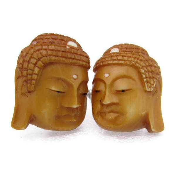Amida Amitāyus Buddha Cufflinks/Carved Tagua Nut/Japanese Zen Buddhism/Chinese Emituo Fo/ Infinite Light Eternal Life, Dharmakara/950 Silver
