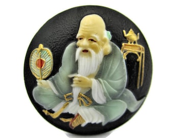 Toshikane FUKUROKUJU Flat Back Tile/7 Fortune gods Arita Porcelain/Seven Lucky gods /Seven Immortals Shou/ Feng Shui Wisdom Longevity Wealth