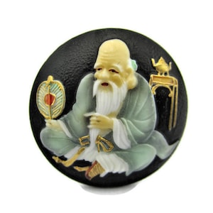 Toshikane FUKUROKUJU Flat Back Tile/7 Fortune gods Arita Porcelain/Seven Lucky gods /Seven Immortals Shou/ Feng Shui Wisdom Longevity Wealth